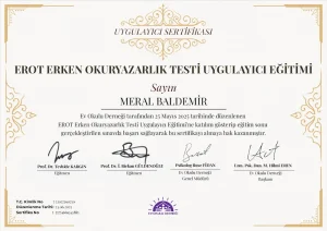 Psikolog Meral Baldemir'in Erken Okuryazarlık Uygulayıcı Sertifikası
